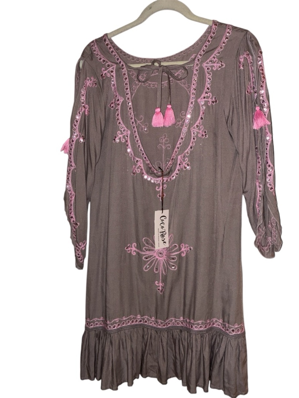 NWT Coco Rose beachwear. bohemian-style embroidered tunic/beach cover-up.